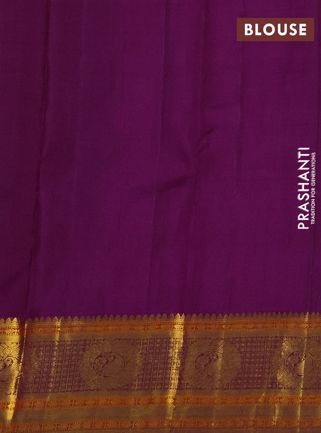 Pure kanchipuram silk saree peacock green and deep purple with zari woven buttas and zari woven border