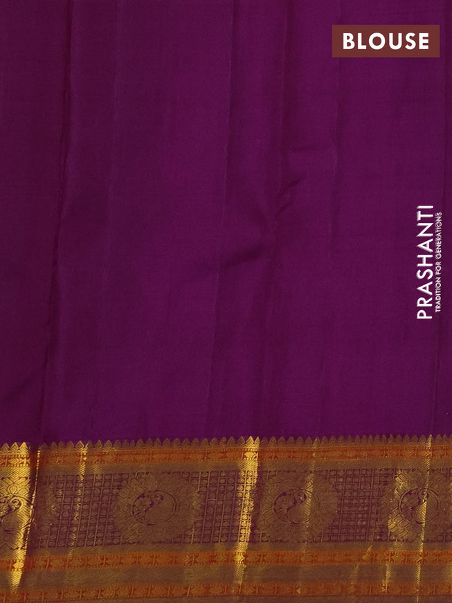 Pure kanchipuram silk saree peacock green and deep purple with zari woven buttas and zari woven border