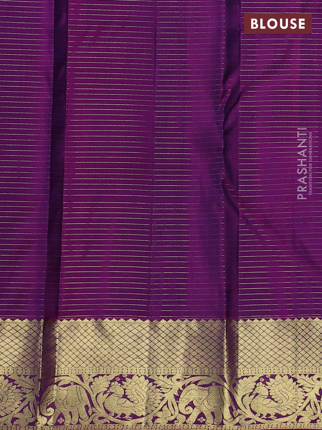 Pure kanchipuram silk saree green and purple with allover small zari checks & buttas and zari woven border