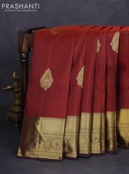 Pure kanchipuram silk saree rust shade and coffee brown with zari woven buttas and zari woven border