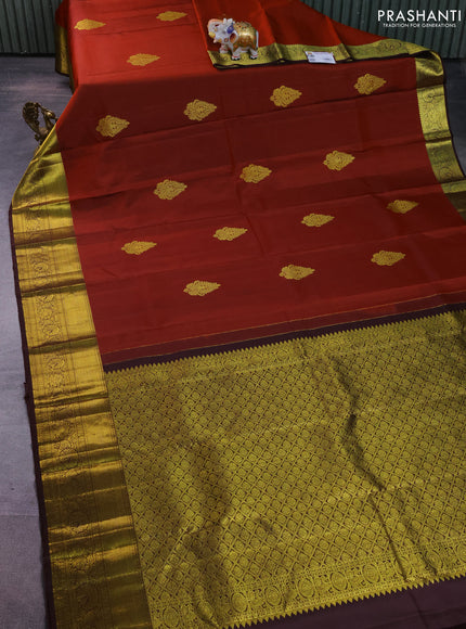 Pure kanchipuram silk saree rust shade and coffee brown with zari woven buttas and zari woven border