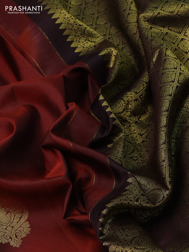 Pure kanchipuram silk saree rust shade and coffee brown with zari woven buttas and zari woven border