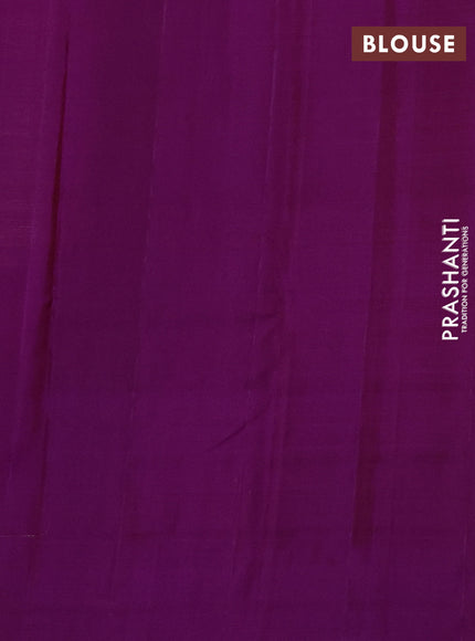 Pure kanchipuram silk saree grey and purple with plain body and zari checked butta border
