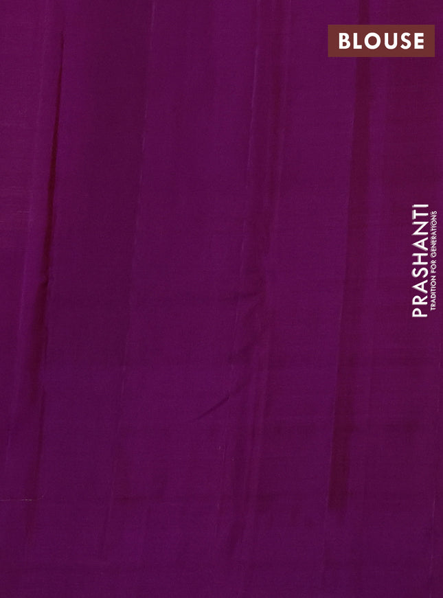 Pure kanchipuram silk saree grey and purple with plain body and zari checked butta border