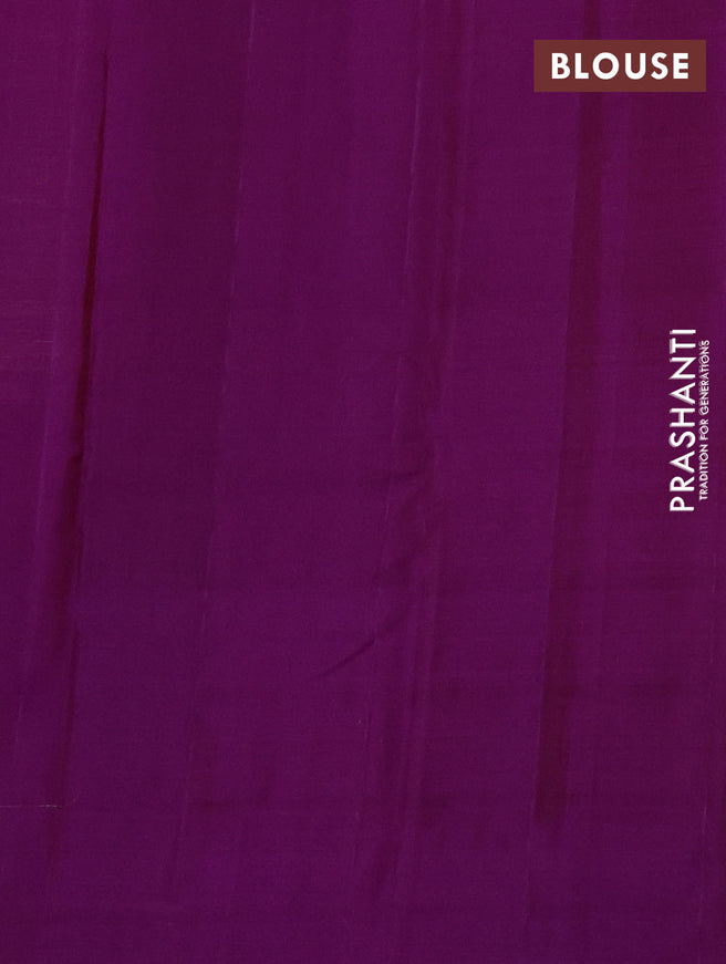 Pure kanchipuram silk saree grey and purple with plain body and zari checked butta border