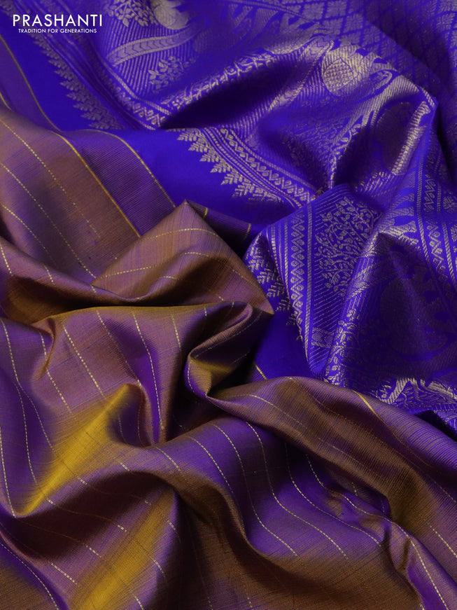 Pure kanchipuram silk saree dual shade of green and royal blue with allover zari weaves and zari woven butta border