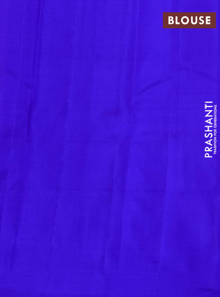 Pure kanchipuram silk saree dual shade of green and royal blue with allover zari weaves and zari woven butta border