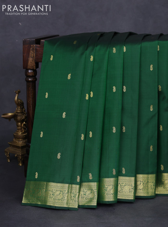 Pure kanchipuram silk saree green with zari woven buttas and zari woven border