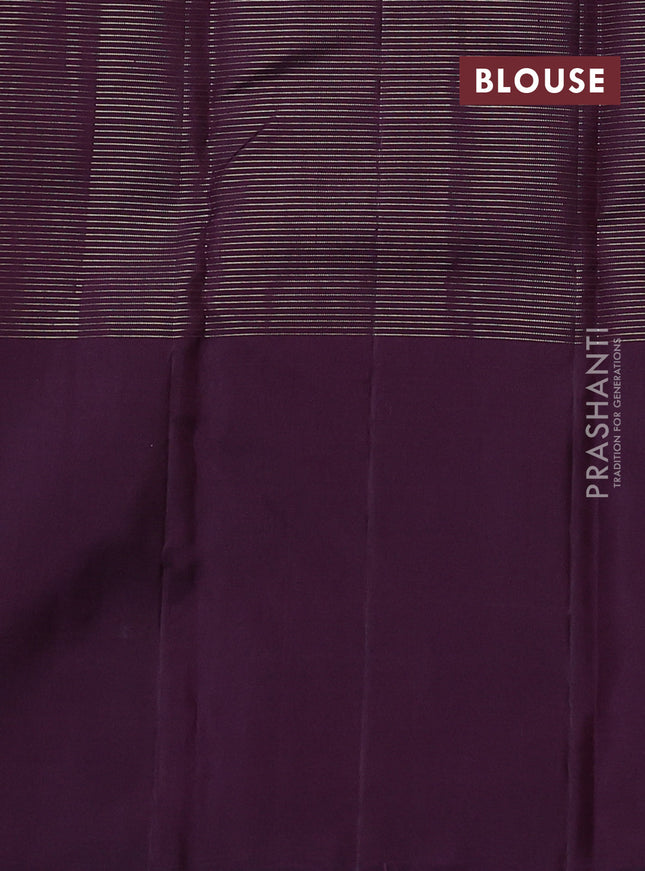 Pure kanchipuram silk saree teal shade and deep jamun with allover small zari checks and zari woven butta border