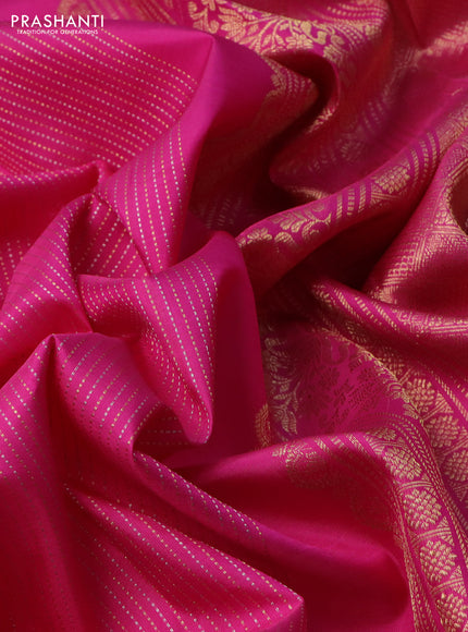 Pure kanchipuram silk saree pink with allover silver gold zari weaves & paisley buttas in borderless style