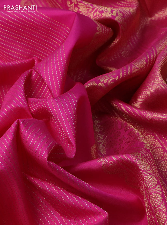 Pure kanchipuram silk saree pink with allover silver gold zari weaves & paisley buttas in borderless style