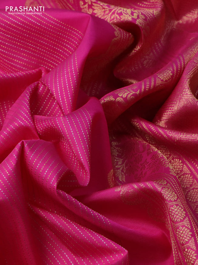 Pure kanchipuram silk saree pink with allover silver gold zari weaves & paisley buttas in borderless style