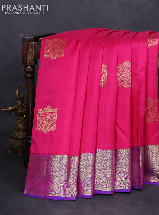 Pure kanchipuram silk saree pink and purple with zari woven buttas and zari woven border