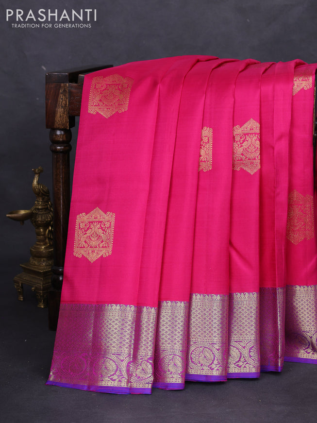 Pure kanchipuram silk saree pink and purple with zari woven buttas and zari woven border