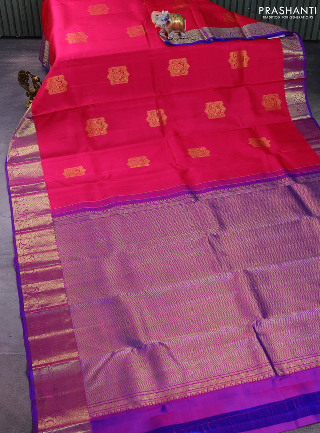 Pure kanchipuram silk saree pink and purple with zari woven buttas and zari woven border