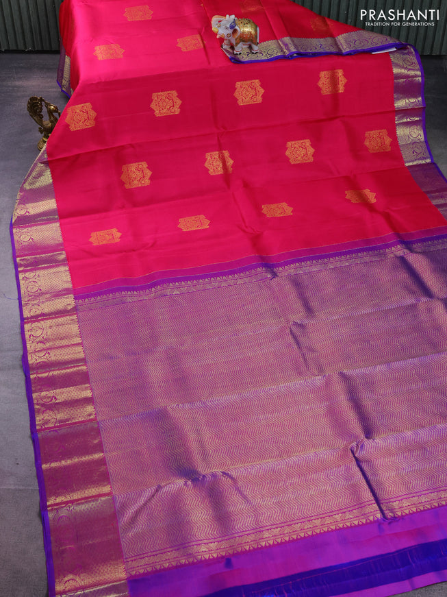 Pure kanchipuram silk saree pink and purple with zari woven buttas and zari woven border