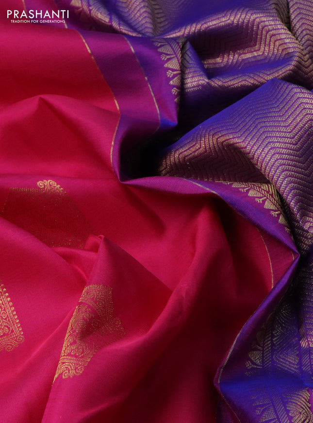 Pure kanchipuram silk saree pink and purple with zari woven buttas and zari woven border