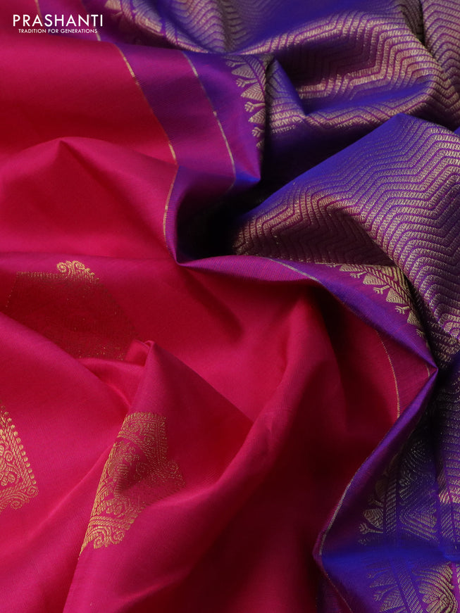 Pure kanchipuram silk saree pink and purple with zari woven buttas and zari woven border