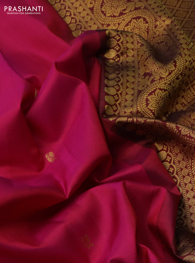 Pure kanchipuram silk saree pink and maroon with zari woven buttas and long zari woven border