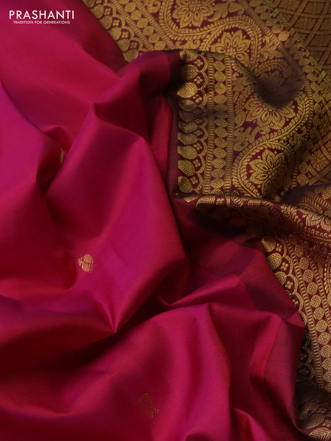 Pure kanchipuram silk saree pink and maroon with zari woven buttas and long zari woven border