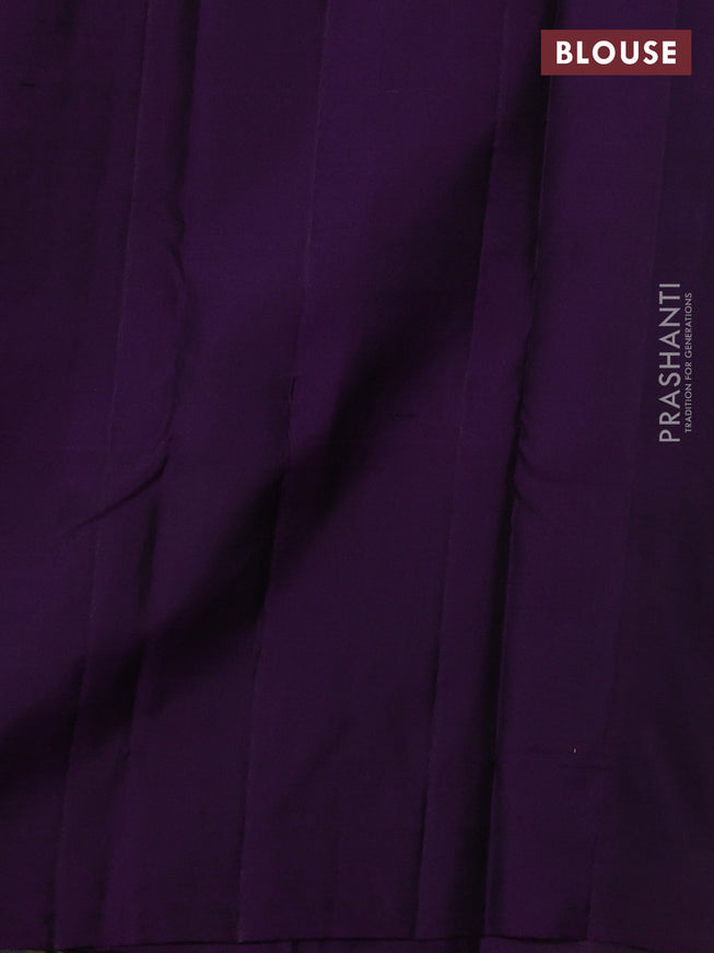 Pure kanchipuram silk saree mehendi green and deep violet with allover zari stripes pattern and zari woven box type butta border