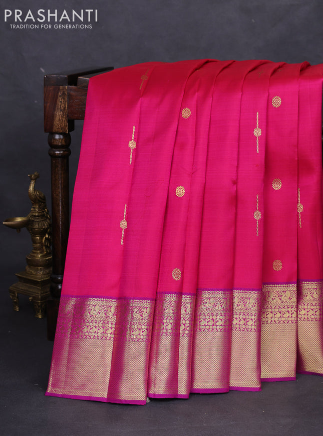 Pure kanchipuram silk saree pink and purple with zari woven buttas and zari woven border