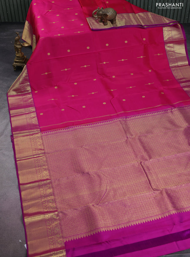 Pure kanchipuram silk saree pink and purple with zari woven buttas and zari woven border