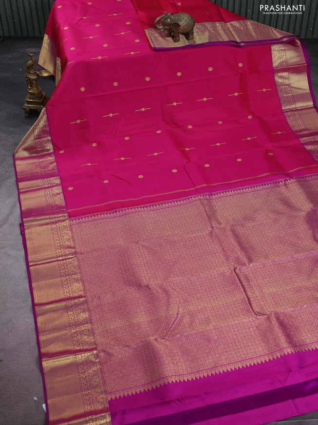 Pure kanchipuram silk saree pink and purple with zari woven buttas and zari woven border