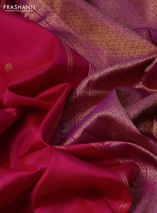 Pure kanchipuram silk saree pink and purple with zari woven buttas and zari woven border