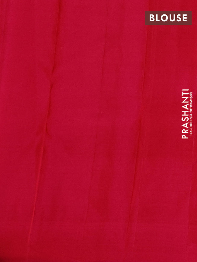 Pure kanchipuram silk saree dual shade of bluish green and pink with allover silver & gold zari weaves in borderless style