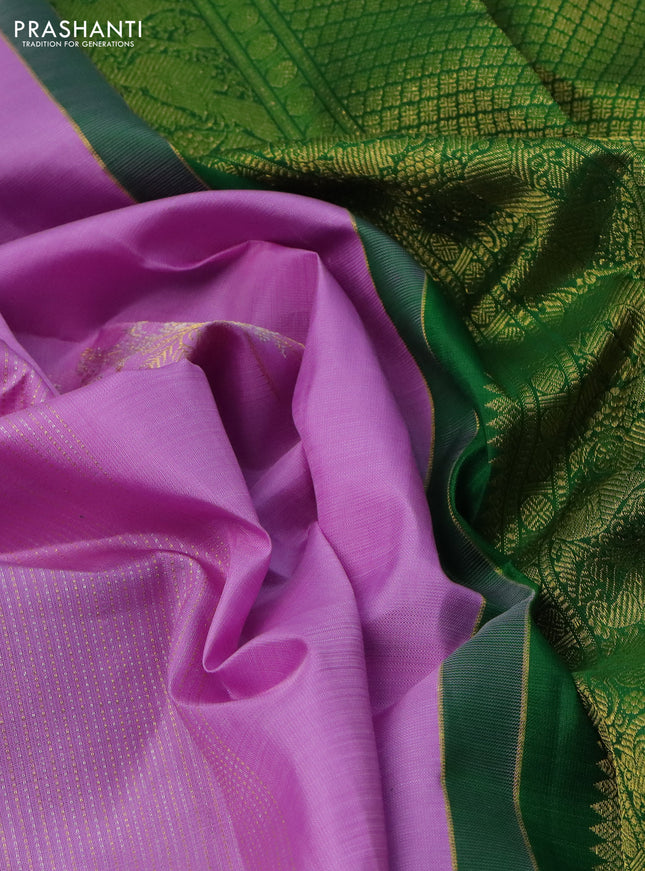 Pure kanchipuram silk saree lavender and green with allover silver & gold zari weaves in borderless style