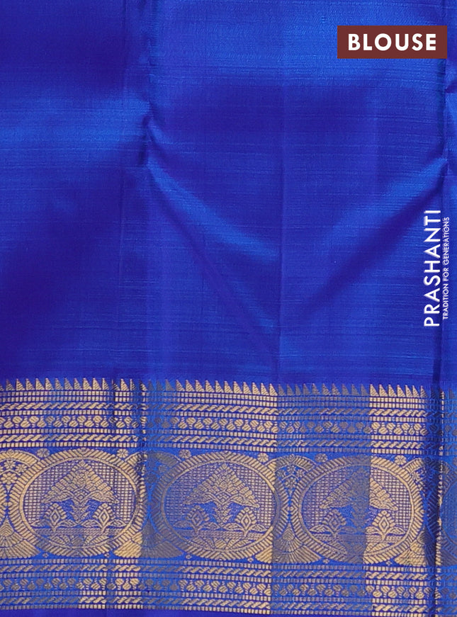 Pure kanchipuram silk saree teal blue and blue with zari woven buttas and zari woven border