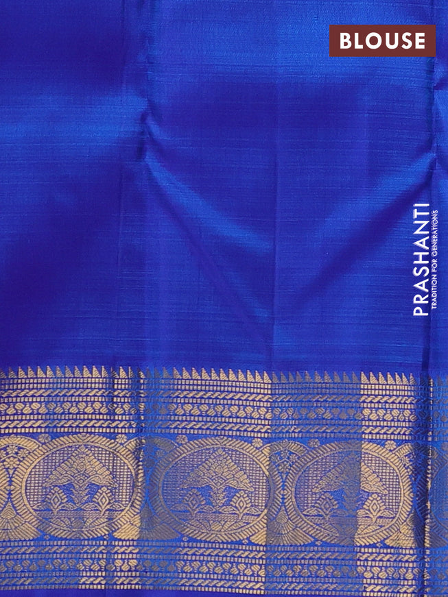 Pure kanchipuram silk saree teal blue and blue with zari woven buttas and zari woven border