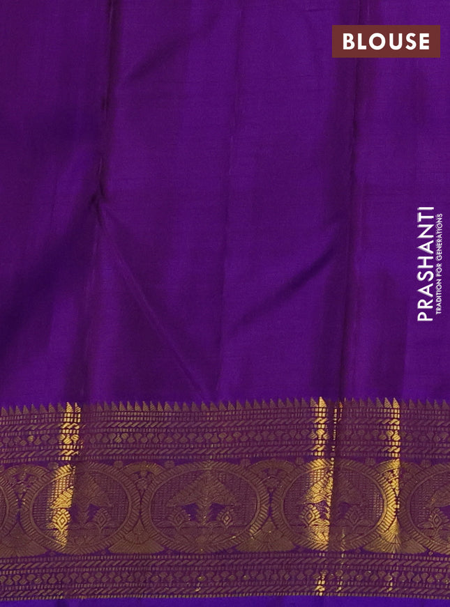 Pure kanchipuram silk saree orange and violet with zari woven buttas and zari woven border