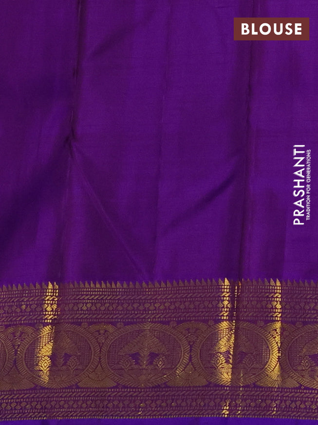 Pure kanchipuram silk saree orange and violet with zari woven buttas and zari woven border