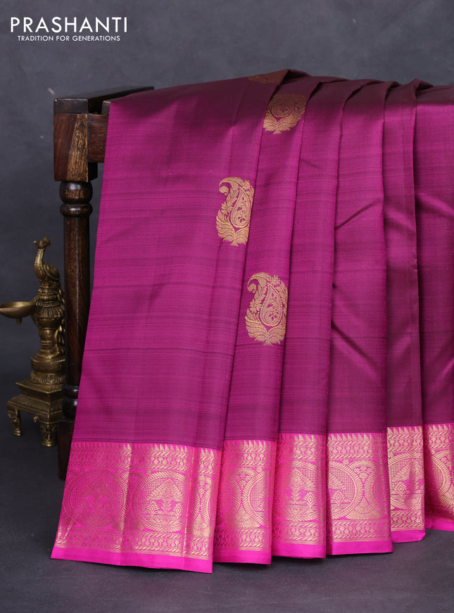Pure kanchipuram silk saree purple and pink with zari woven buttas and zari woven border