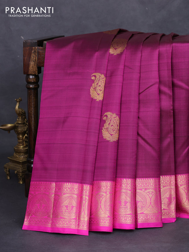 Pure kanchipuram silk saree purple and pink with zari woven buttas and zari woven border