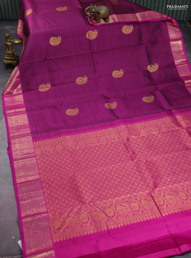 Pure kanchipuram silk saree purple and pink with zari woven buttas and zari woven border
