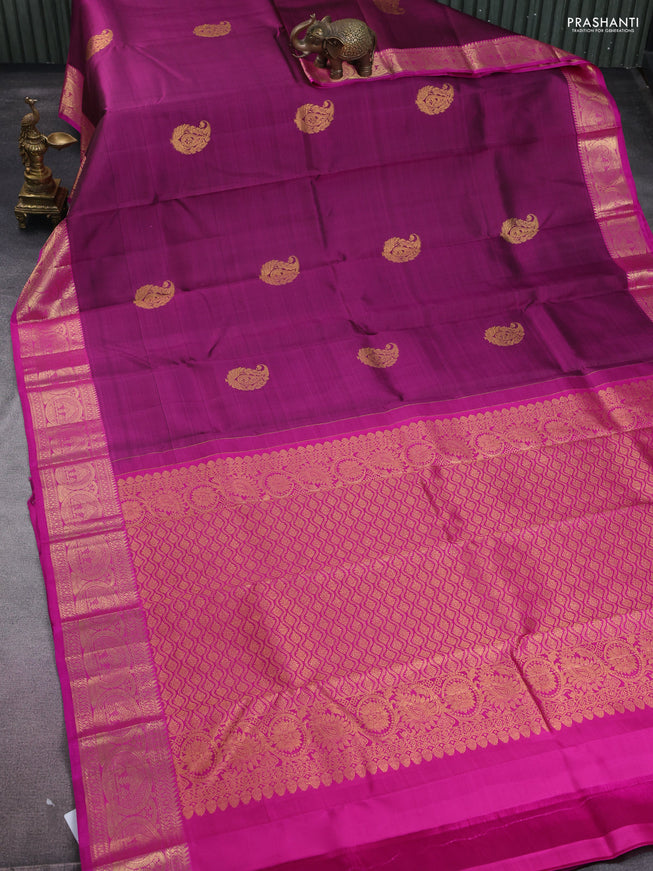 Pure kanchipuram silk saree purple and pink with zari woven buttas and zari woven border