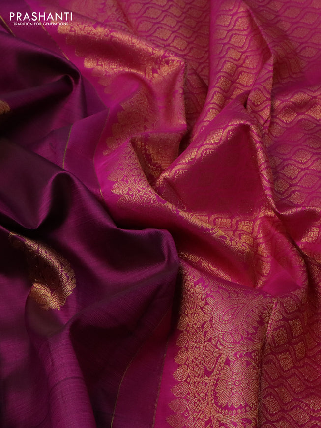 Pure kanchipuram silk saree purple and pink with zari woven buttas and zari woven border