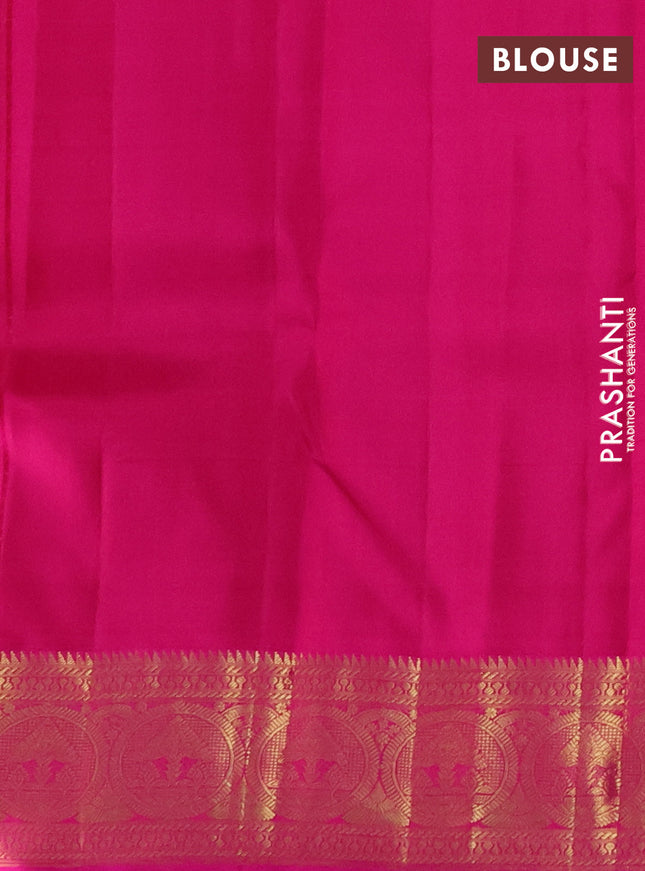 Pure kanchipuram silk saree dual shade of mustard and pink with zari woven buttas and zari woven border