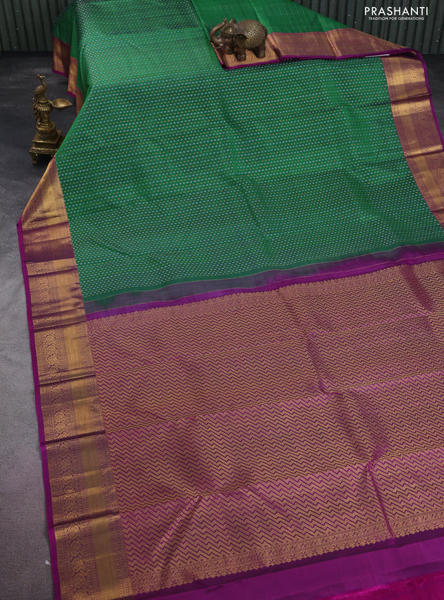 Pure kanchipuram silk saree green and purple with allover silver & gold zari woven 1000 buttas and zari woven border