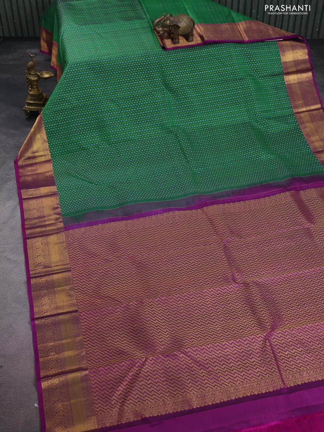 Pure kanchipuram silk saree green and purple with allover silver & gold zari woven 1000 buttas and zari woven border