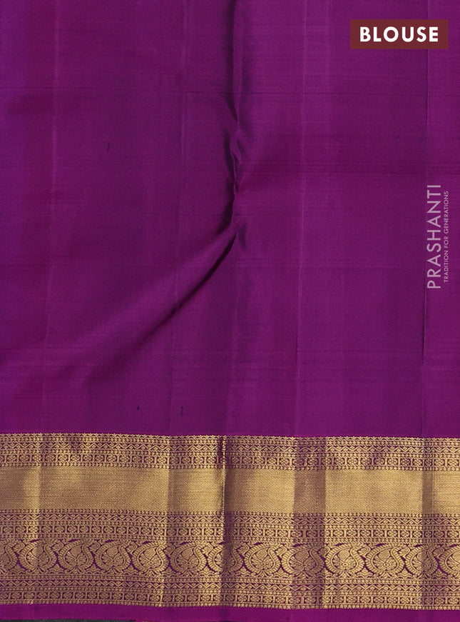Pure kanchipuram silk saree green and purple with allover silver & gold zari woven 1000 buttas and zari woven border