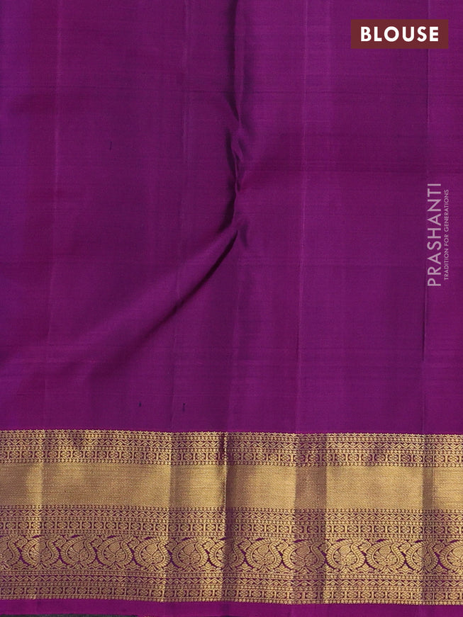 Pure kanchipuram silk saree green and purple with allover silver & gold zari woven 1000 buttas and zari woven border