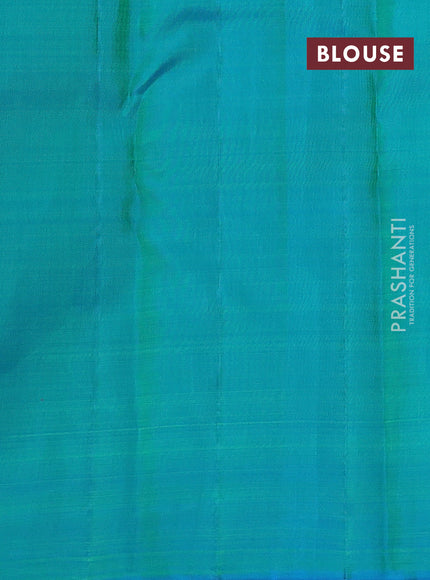 Pure kanchipuram silk saree lime green and teal blue with half & half style and rich zari border