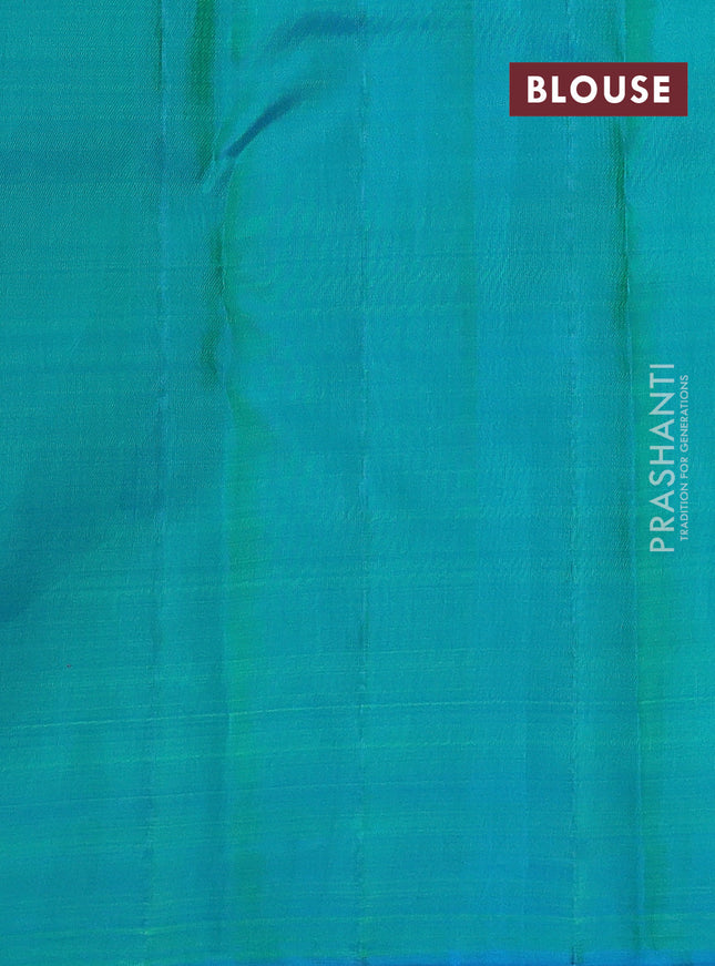 Pure kanchipuram silk saree lime green and teal blue with half & half style and rich zari border