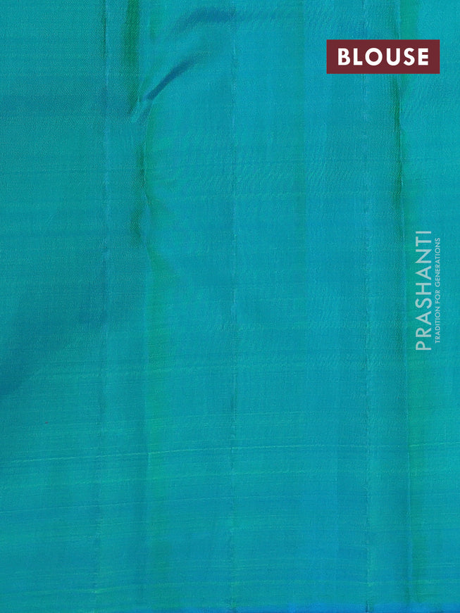 Pure kanchipuram silk saree lime green and teal blue with half & half style and rich zari border