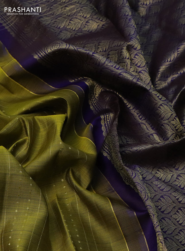 Pure kanchipuram silk saree lime green and coffee brown with allover zari weaves and rich zari border