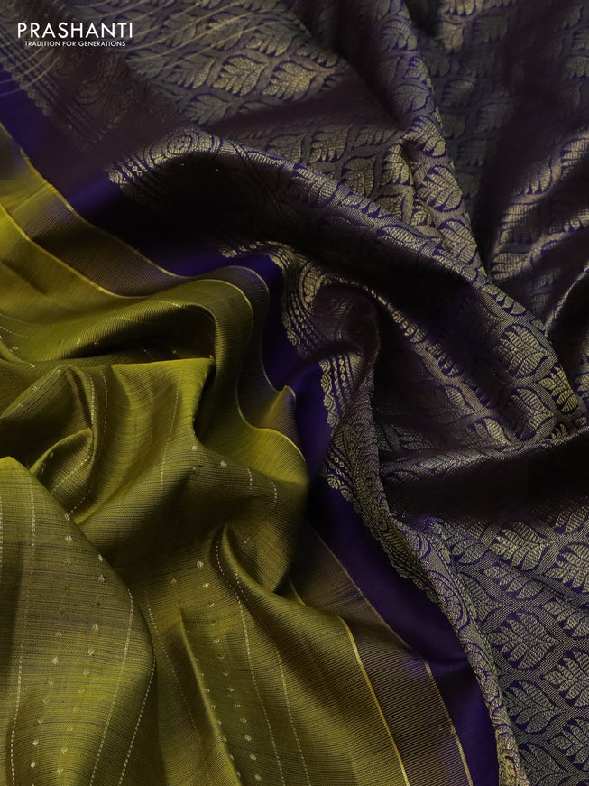 Pure kanchipuram silk saree lime green and coffee brown with allover zari weaves and rich zari border